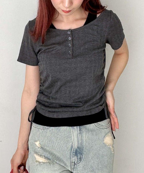 archives（アルシーヴ）の「レイヤード針抜きヘンリーＴＯＰＳ（Tシャツ/カットソー・レディース・ネイビー/イエロー/チャコールグレー・MEDIUM）」の12枚目の写真