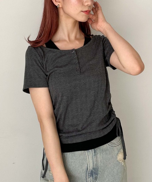 archives（アルシーヴ）の「レイヤード針抜きヘンリーＴＯＰＳ（Tシャツ/カットソー・レディース・ネイビー/イエロー/チャコールグレー・MEDIUM）」の14枚目の写真