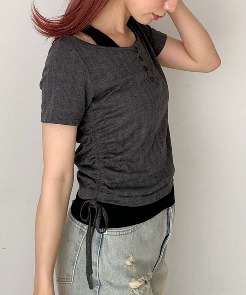 archives（アルシーヴ）の「レイヤード針抜きヘンリーＴＯＰＳ（Tシャツ/カットソー・レディース・ネイビー/イエロー/チャコールグレー・MEDIUM）」の15枚目の写真