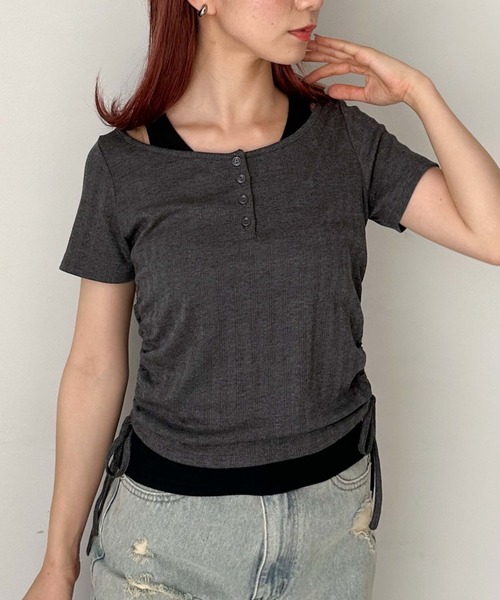 archives（アルシーヴ）の「レイヤード針抜きヘンリーＴＯＰＳ（Tシャツ/カットソー・レディース・ネイビー/イエロー/チャコールグレー・MEDIUM）」の13枚目の写真