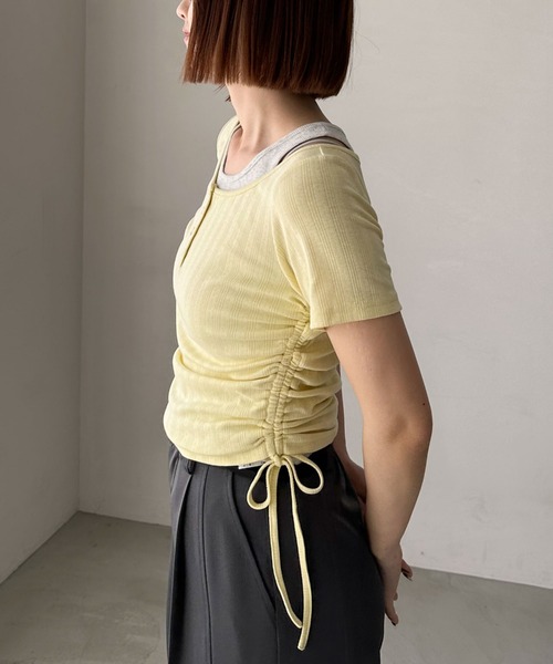 archives（アルシーヴ）の「レイヤード針抜きヘンリーＴＯＰＳ（Tシャツ/カットソー・レディース・ネイビー/イエロー/チャコールグレー・MEDIUM）」の6枚目の写真