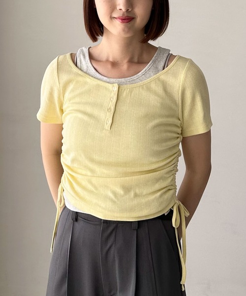 archives（アルシーヴ）の「レイヤード針抜きヘンリーＴＯＰＳ（Tシャツ/カットソー・レディース・ネイビー/イエロー/チャコールグレー・MEDIUM）」の4枚目の写真
