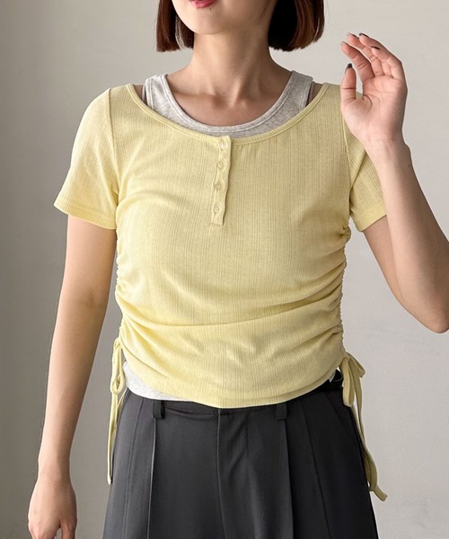archives（アルシーヴ）の「レイヤード針抜きヘンリーＴＯＰＳ（Tシャツ/カットソー・レディース・ネイビー/イエロー/チャコールグレー・MEDIUM）」の5枚目の写真