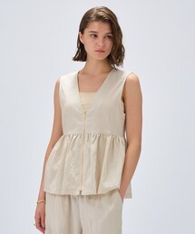 cloenc | 【接触冷感／セットアップ／手洗い可】ストライプペプラムZIPジレ(シャツ/ブラウス)