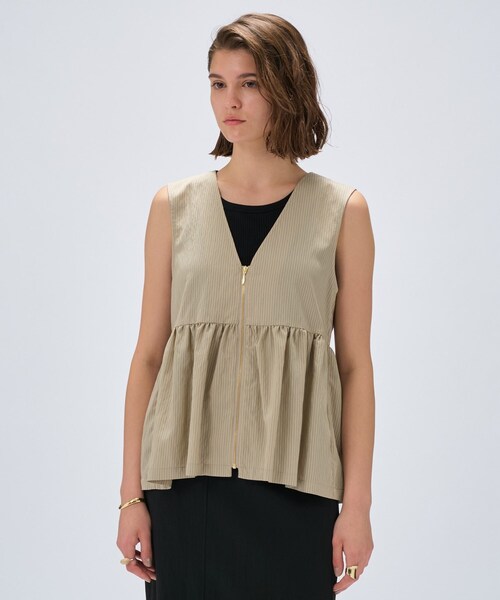 cloenc（クロエンス）の「【セットアップ／手洗い可】ストライプペプラムZIPジレ（シャツ/ブラウス・レディース・ブラック系2/ベージュ系その他6/アイボリー系2・02）」の14枚目の写真