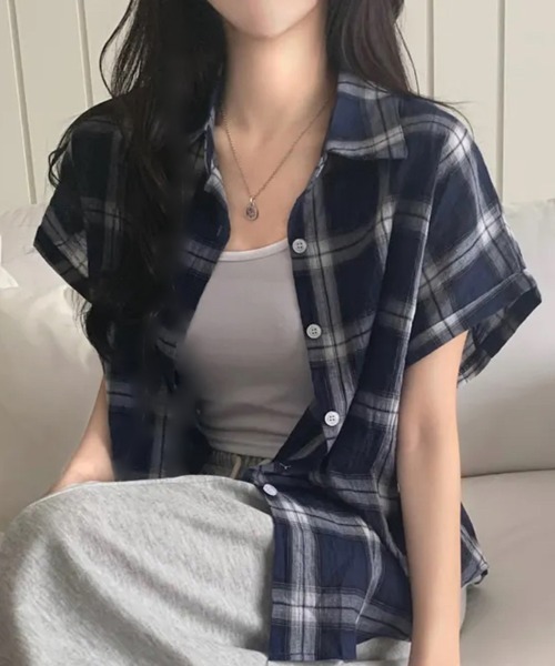 タグ付　パラスパレス　麻　リネン100% チェック柄　シャツ　ブラウス　F タグ付 パラスパレス 麻 リネン100% チェック柄 シャツ ブラウス