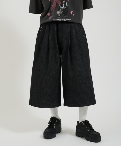 Perushu(ペルーシュ)の「スタッズデザイン ワイドハーフパンツ(デニムパンツ・メンズ・グレー/ブラック/インディゴブルー・MEDIUM/LARGE)」の13枚目の写真