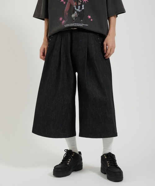 Perushu(ペルーシュ)の「スタッズデザイン ワイドハーフパンツ(デニムパンツ・メンズ・グレー/ブラック/インディゴブルー・MEDIUM/LARGE)」の16枚目の写真