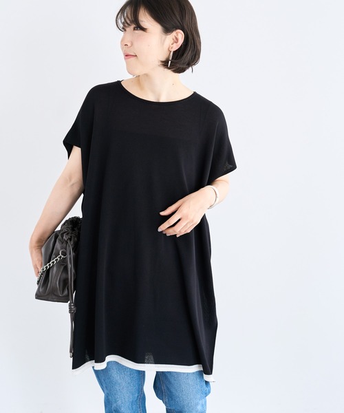 Green Parks(グリーンパークス)の「接触冷感ゆったりニットチュニック(チュニック・レディース・ブラック/ブルー/ライトグレー・FREE)」の2枚目の写真