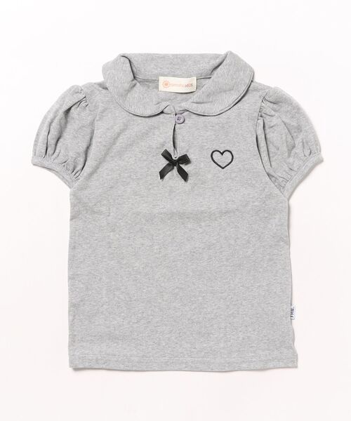 aimoha（アイモハ）の「【-aimoha-KIDS-】キッズ　リボン付きパフスリーブポロシャツ (SS)（ポロシャツ・キッズ・オフホワイト/グレー・110/100/90/140/130/120）」の3枚目の写真