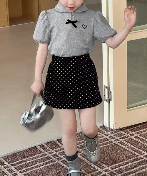 aimoha（アイモハ）の「【-aimoha-KIDS-】キッズ　リボン付きパフスリーブポロシャツ (SS)（ポロシャツ・キッズ・オフホワイト/グレー・110/100/90/140/130/120）」の8枚目の写真