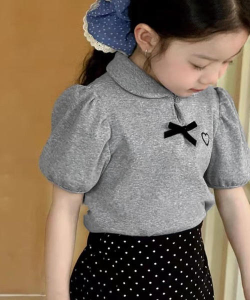 aimoha（アイモハ）の「【-aimoha-KIDS-】キッズ　リボン付きパフスリーブポロシャツ (SS)（ポロシャツ・キッズ・オフホワイト/グレー・110/100/90/140/130/120）」の7枚目の写真