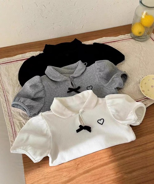 aimoha（アイモハ）の「【-aimoha-KIDS-】キッズ　リボン付きパフスリーブポロシャツ (SS)（ポロシャツ・キッズ・オフホワイト/グレー・110/100/90/140/130/120）」の6枚目の写真