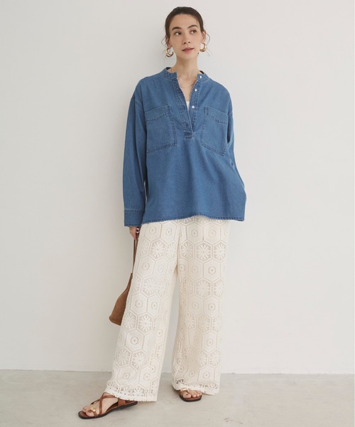 ANGIE(アンジー)の「襟が選べる デニム プルオーバー シャツ(バンドカラー/レギュラー)(シャツ/ブラウス・レディース・ネイビー系1/ブルー/ネイビー/ブルー系1・FREE)」の13枚目の写真