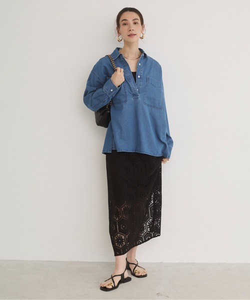 ANGIE(アンジー)の「襟が選べる デニム プルオーバー シャツ(バンドカラー/レギュラー)(シャツ/ブラウス・レディース・ネイビー系1/ブルー/ネイビー/ブルー系1・FREE)」の15枚目の写真