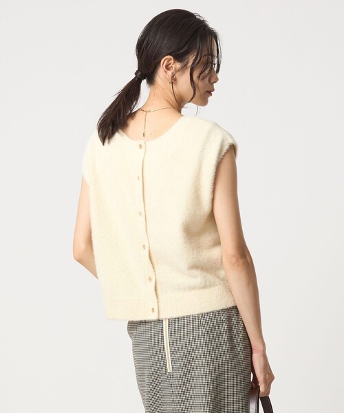 現行 Drawer 16G天竺編みクルーフレンチスリーブニット ホワイト セール】フラッフフェザー 2WAY フレンチスリーブ ニット