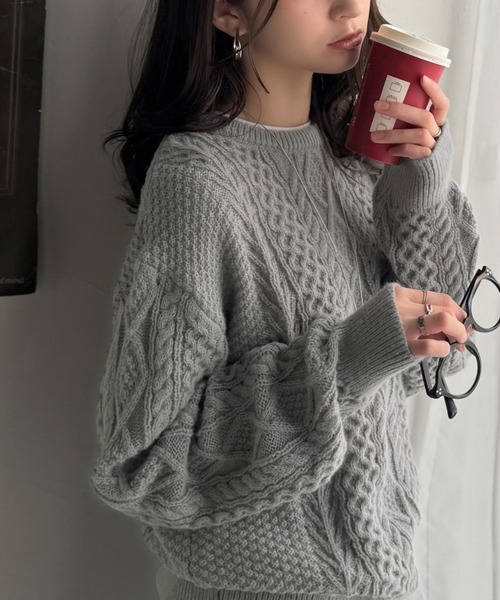 セール】クラシカルなアラン編みが映える♪秋冬ムードをグッと高める