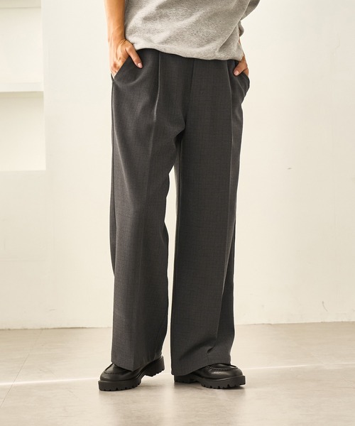 ROPE' PICNIC(ロペピクニック)の「レディハンサムシリーズ ウールライクウエストタックセミワイドパンツ/セットアップ対応(スラックス・レディース・ネイビー/ライトグレー/ベージュ系その他2/グレー/ブラック系その他・S/M/L)」の2枚目の写真