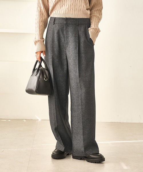 レディハンサムシリーズ ウールライクウエストタックセミワイドパンツ