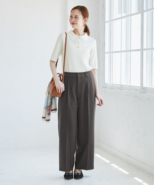 ROPE' PICNIC(ロペピクニック)の「レディハンサムシリーズ ウールライクウエストタックセミワイドパンツ/セットアップ対応(スラックス・レディース・ネイビー/ライトグレー/ベージュ系その他2/グレー/ブラック系その他・S/M/L)」の17枚目の写真