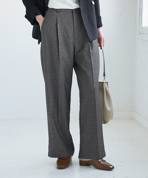 レディハンサムシリーズ ウールライクウエストタックセミワイドパンツ