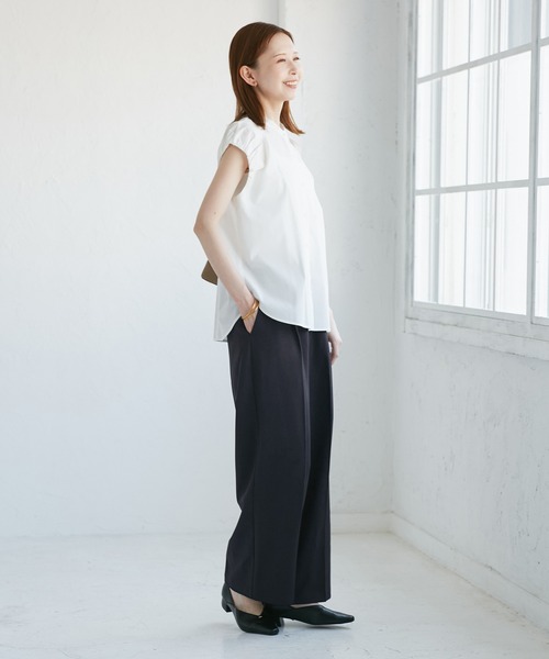 レディハンサムシリーズ ウールライクウエストタックセミワイドパンツ