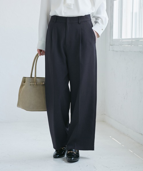 レディハンサムシリーズ ウールライクウエストタックセミワイドパンツ