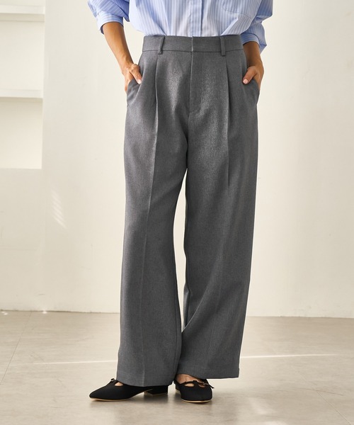 レディハンサムシリーズ ウールライクウエストタックセミワイドパンツ