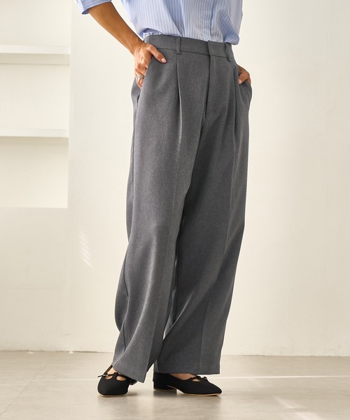 レディハンサムシリーズ ウールライクウエストタックセミワイドパンツ