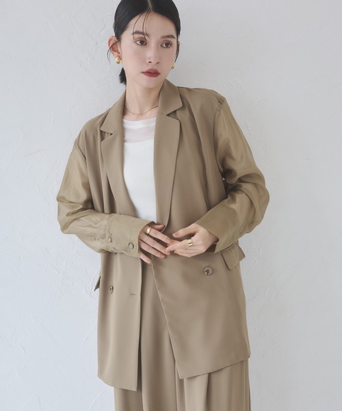 hunch（ハンチ）の「ポリツイル シアーテーラードジャケット（テーラードジャケット・レディース・ダークブラウン/ブラック/カーキ・FREE）」の3枚目の写真