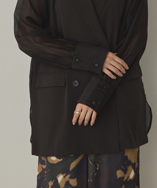 hunch（ハンチ）の「ポリツイル シアーテーラードジャケット（テーラードジャケット・レディース・ダークブラウン/ブラック/カーキ・FREE）」の7枚目の写真