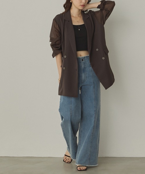 hunch（ハンチ）の「ポリツイル シアーテーラードジャケット（テーラードジャケット・レディース・ダークブラウン/ブラック/カーキ・FREE）」の16枚目の写真