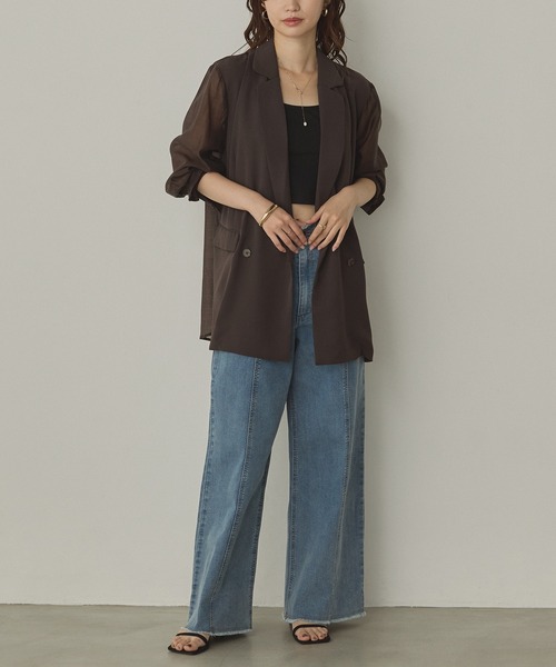 hunch（ハンチ）の「ポリツイル シアーテーラードジャケット（テーラードジャケット・レディース・ダークブラウン/ブラック/カーキ・FREE）」の18枚目の写真