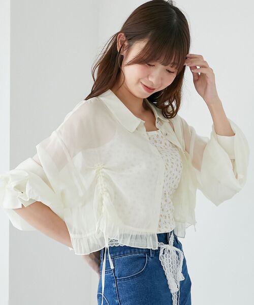 MAJESTIC LEGON(マジェスティックレゴン)の「インナー付きドロストシアーブラウス(シャツ/ブラウス・レディース・ブルー/チャコールグレー/アイボリー/ブラウン・MEDIUM)」の9枚目の写真