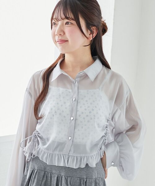 MAJESTIC LEGON(マジェスティックレゴン)の「インナー付きドロストシアーブラウス(シャツ/ブラウス・レディース・ブルー/チャコールグレー/アイボリー/ブラウン・MEDIUM)」の15枚目の写真