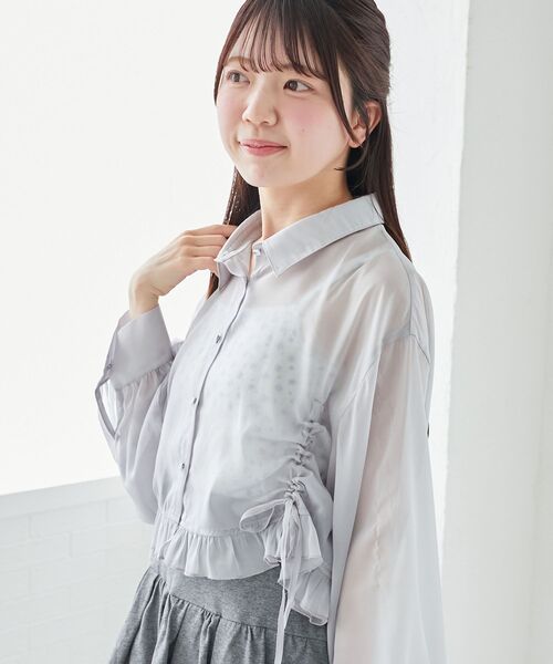 MAJESTIC LEGON(マジェスティックレゴン)の「インナー付きドロストシアーブラウス(シャツ/ブラウス・レディース・ブルー/チャコールグレー/アイボリー/ブラウン・MEDIUM)」の16枚目の写真