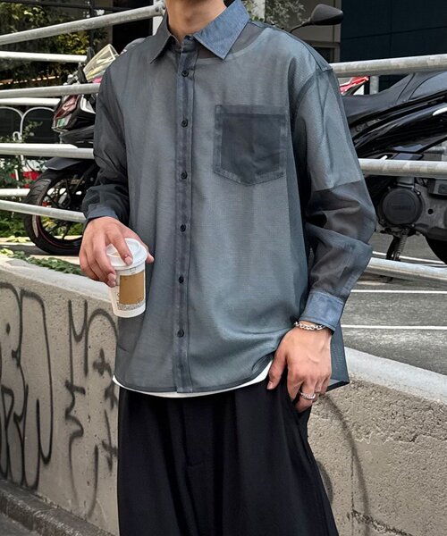 CIAOPANIC（チャオパニック）の「メッシュアソート柄ロングスリーブシャツ（シャツ/ブラウス・レディース・ブラウン/ブラック/チャコールグレー・MEDIUM/LARGE）」の3枚目の写真