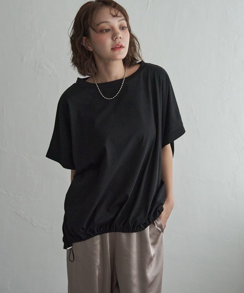 notch.（ノッチ）の「【 notch. by yui 】ドローコードTシャツ（Tシャツ/カットソー・レディース・オフホワイト/ライトグレー/ブラック・M）」の4枚目の写真