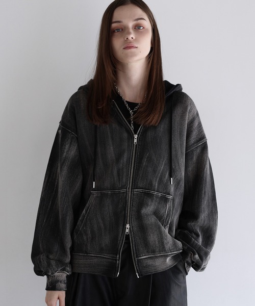 SOS　CHANEL フリース裏地 ブラックパーカー XL ヴィンテージライクダブルZIPパーカー（パーカー）｜SOCCE（ソーシー