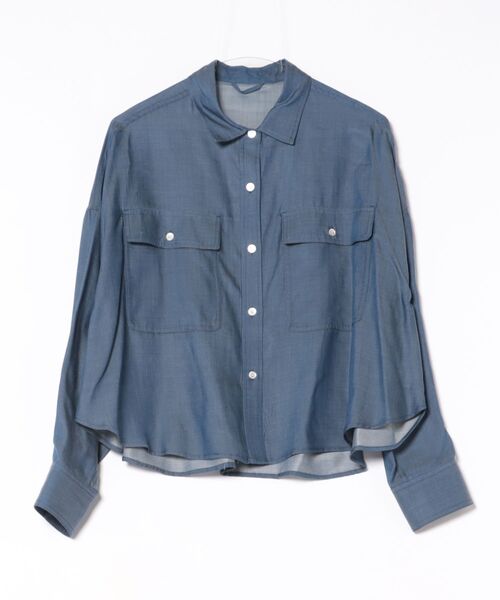 Jines(ジネス)の「キュプラデニムショートシャツ【セットアップ可】(シャツ/ブラウス・レディース・ブルー/インディゴブルー・38)」の22枚目の写真