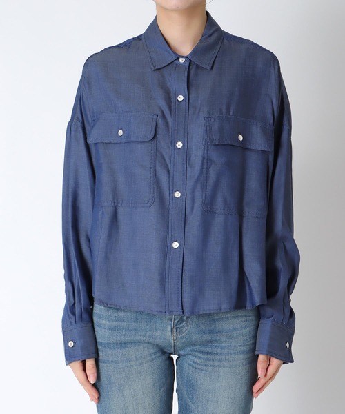 Jines(ジネス)の「キュプラデニムショートシャツ【セットアップ可】(シャツ/ブラウス・レディース・ブルー/インディゴブルー・38)」の11枚目の写真