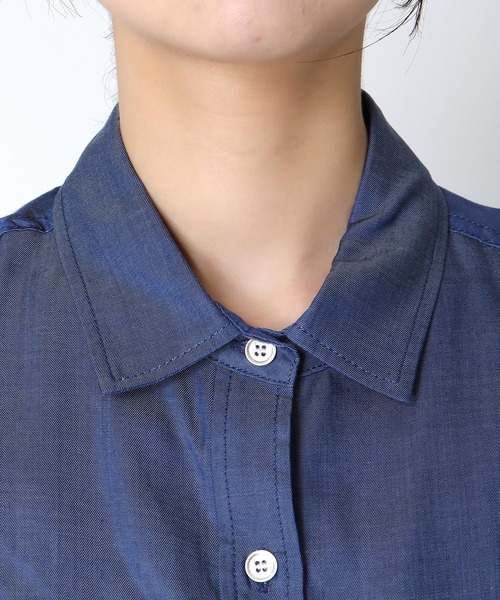 Jines(ジネス)の「キュプラデニムショートシャツ【セットアップ可】(シャツ/ブラウス・レディース・ブルー/インディゴブルー・38)」の14枚目の写真