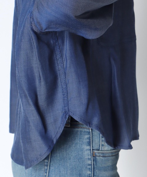 Jines(ジネス)の「キュプラデニムショートシャツ【セットアップ可】(シャツ/ブラウス・レディース・ブルー/インディゴブルー・38)」の16枚目の写真