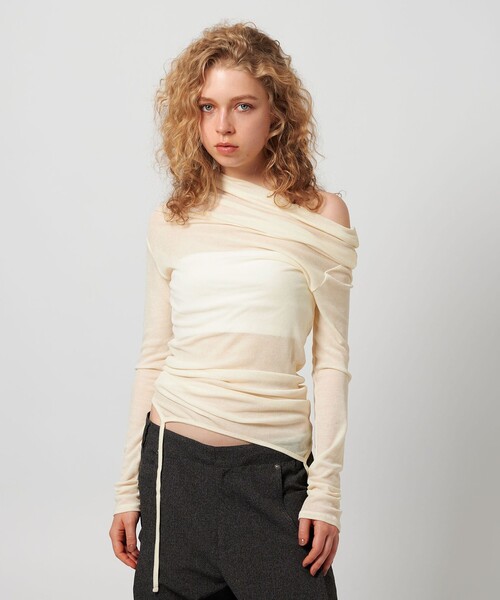 ATTISESSION（アティセッション）の「＜ATTISESSION＞コットン ナイロン リブ マルチウェイ トップス（Tシャツ/カットソー・レディース・オフホワイト/ネイビー/ライトブルー・FREE）」の2枚目の写真