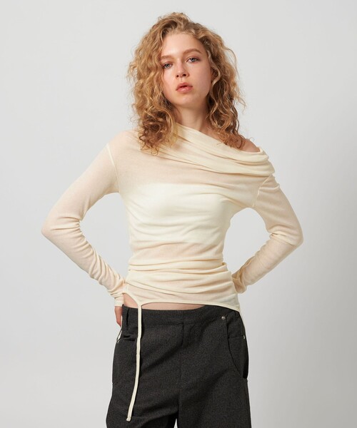 ATTISESSION（アティセッション）の「＜ATTISESSION＞コットン ナイロン リブ マルチウェイ トップス（Tシャツ/カットソー・レディース・オフホワイト/ネイビー/ライトブルー・FREE）」の4枚目の写真