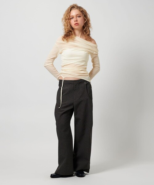 ATTISESSION（アティセッション）の「＜ATTISESSION＞コットン ナイロン リブ マルチウェイ トップス（Tシャツ/カットソー・レディース・オフホワイト/ネイビー/ライトブルー・FREE）」の5枚目の写真