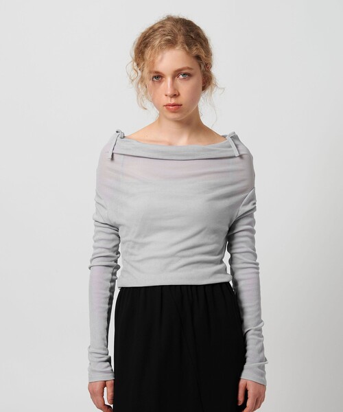 ATTISESSION（アティセッション）の「＜ATTISESSION＞コットン ナイロン リブ マルチウェイ トップス（Tシャツ/カットソー・レディース・オフホワイト/ネイビー/ライトブルー・FREE）」の8枚目の写真