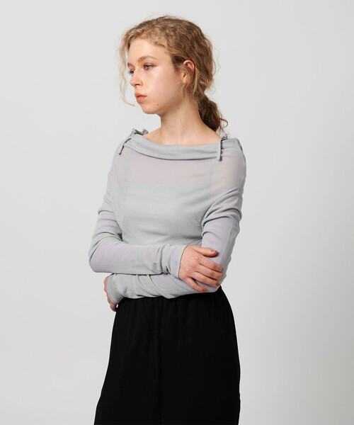 ATTISESSION（アティセッション）の「＜ATTISESSION＞コットン ナイロン リブ マルチウェイ トップス（Tシャツ/カットソー・レディース・オフホワイト/ネイビー/ライトブルー・FREE）」の9枚目の写真