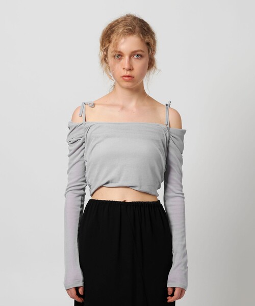 ATTISESSION（アティセッション）の「＜ATTISESSION＞コットン ナイロン リブ マルチウェイ トップス（Tシャツ/カットソー・レディース・オフホワイト/ネイビー/ライトブルー・FREE）」の10枚目の写真