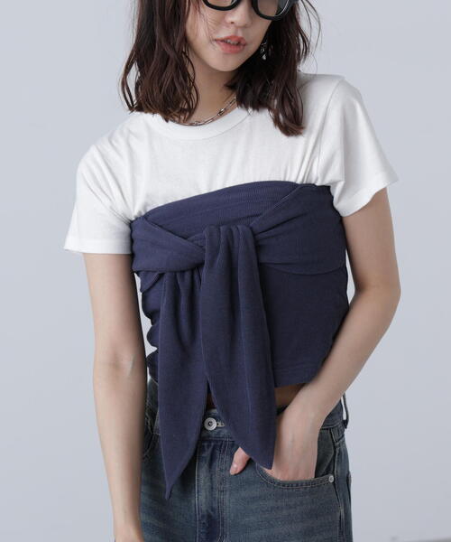 FREE'S MART（フリーズマート）の「◆リボンベアニットソービスチェ（Tシャツ/カットソー・レディース・ネイビー/グレー・FREE）」の2枚目の写真